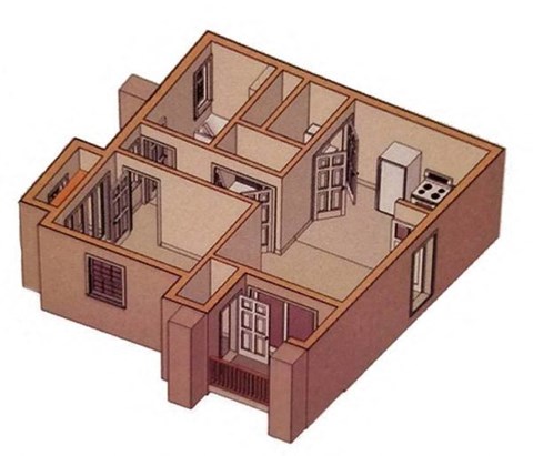 Floor plan for 1 bed, 1 bath, 600 sqft